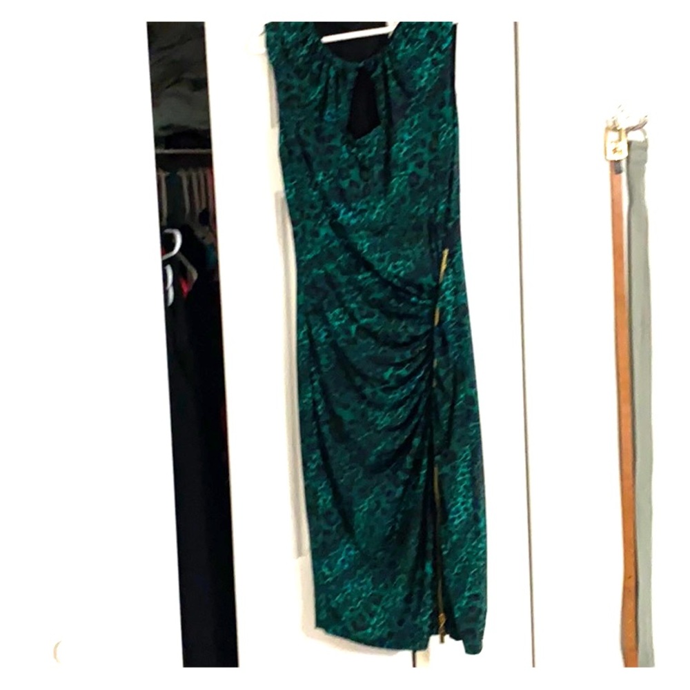 Green animal print dress by Cache